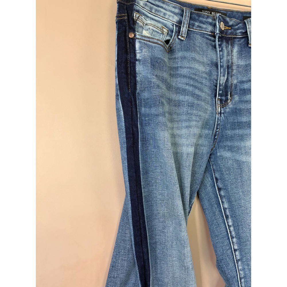 Judy Blue Straight Leg Jeans Women Size 9 29 Distressed Frayed Hem Side‎ Stripe